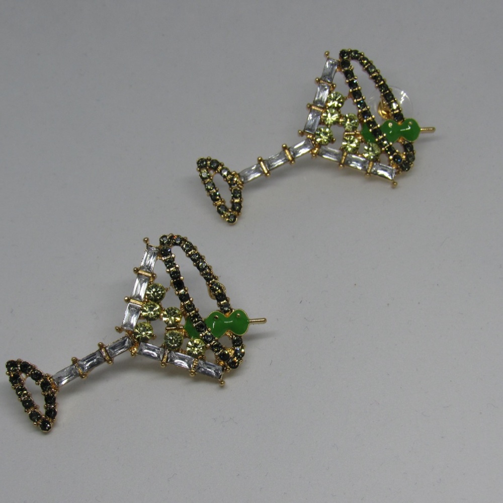 Large Rhinestone Martini Glass Stud Earrings